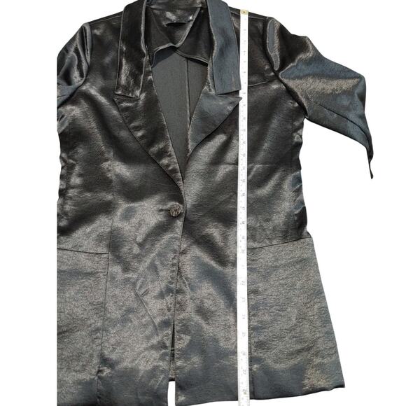 AQUA Blazer Jacket Lined Satin Black Notch Collar Pockets Womens Medium - Picture 6 of 6